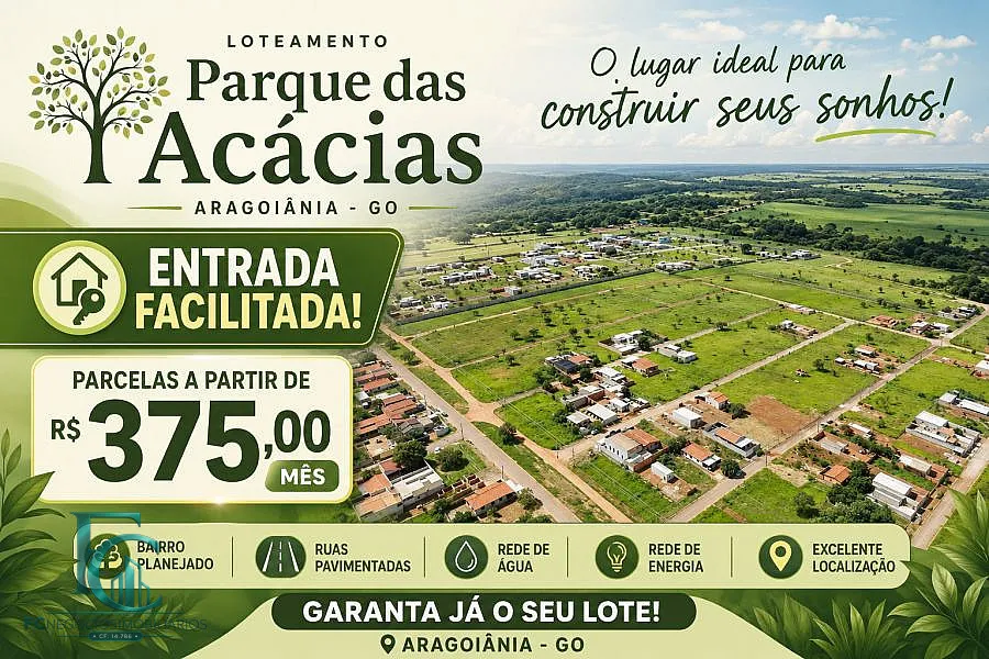 Imagem SEU LOTE EM ARAGOIÂNIA A PARTIR DE R$ 375/MÊS!