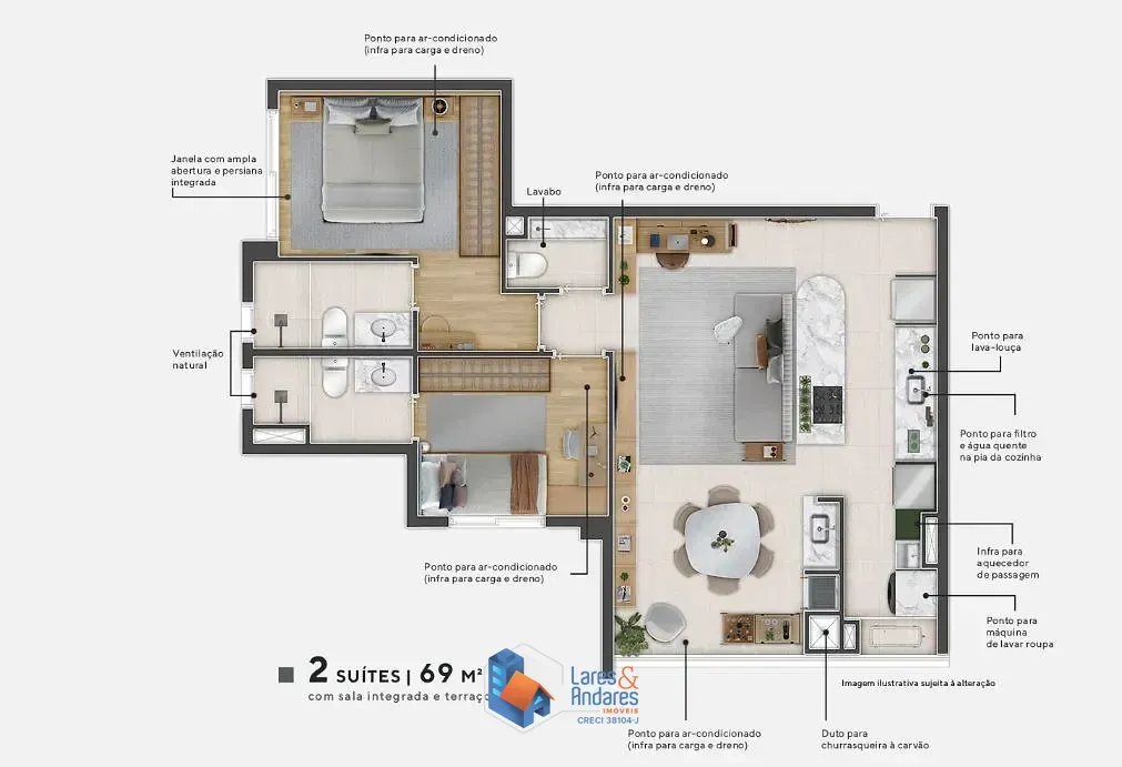 Imagem Apartamento para venda em Campo Belo com 2 quartos, sendo 2 suítes, 69m²