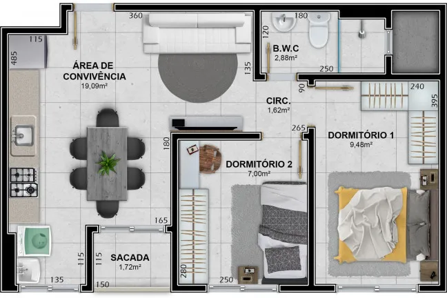 Imagem Apartamento com 2 Quartos à Venda, 53 m² em Santa Augusta - Criciúma