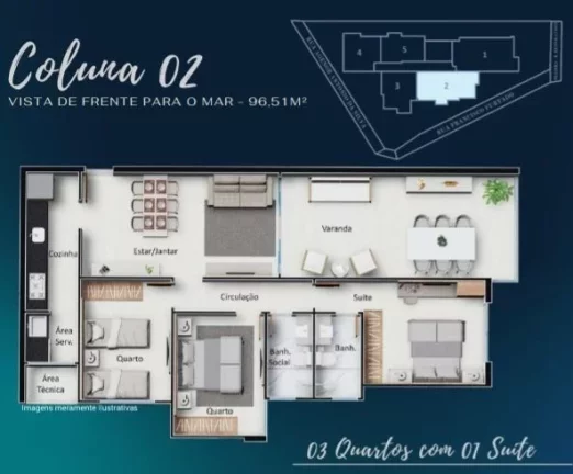 Imagem Residencial Solar da Praia é um lançamento que está em fase de construção frente para o mar e contará com apartamentos de 2 ou 3 quartos