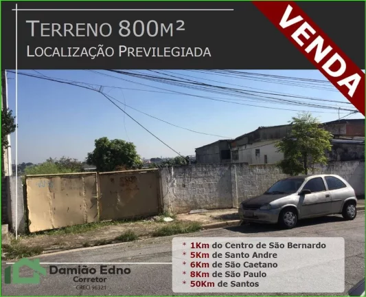 TERRENO EM SÃO BERNADO DO CAMPO COM 800 METROS