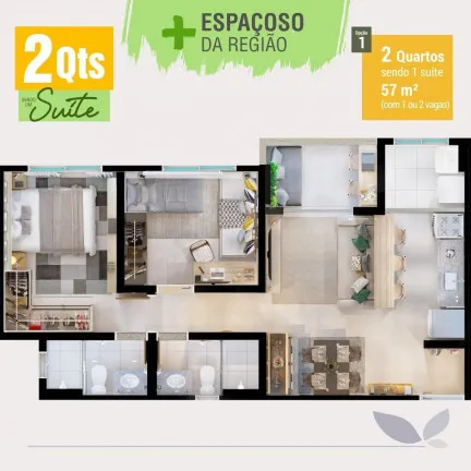Imagem Apartamento com 2 Quartos à Venda, 54 m² em Jardim Helvécia - Aparecida de Goiânia
