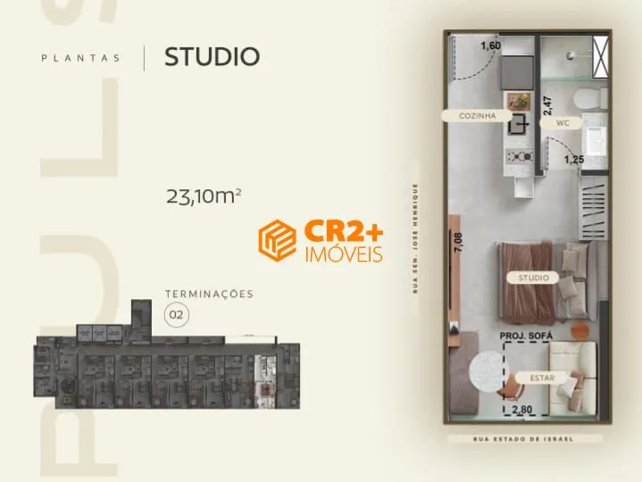 Imagem Vendo Studio 23m²com 1 Quarto e 1 WC Social, no Bairro da Ilha do Leite.