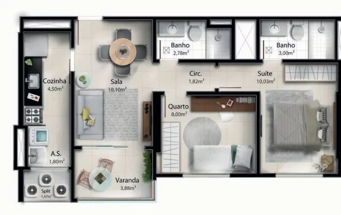 Imagem Apartamento com 2 dormitórios à venda, 57 m² por R$ 635.000,00 - Jockey de Itaparica - Vila Velha/ES