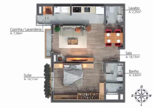 Imagem Apartamento à venda em Gramado, Moura, com 1 quarto, 51.14m2