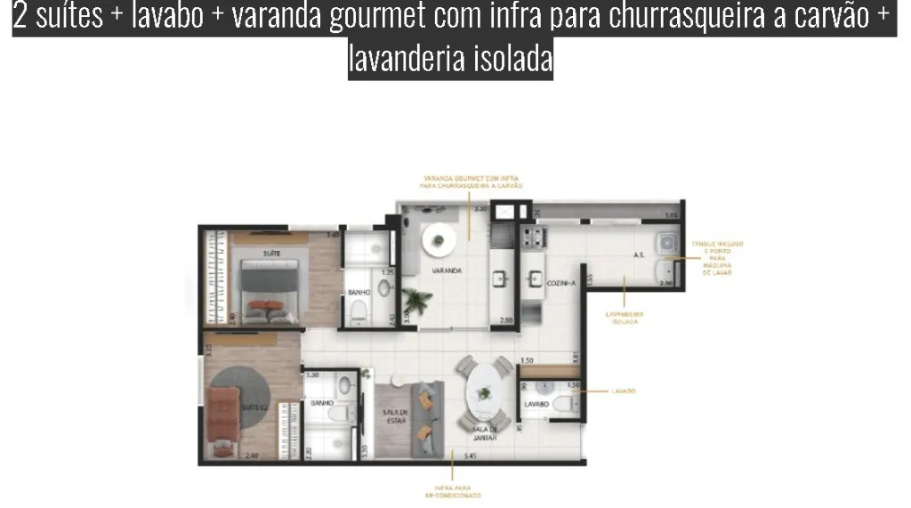 Imagem Apartamento à venda no Centro de Diadema-SP: 2 quartos, 2 suítes, 2 banheiros, 1 vaga, 64m². Condomínio Lumiere Locan Diadema.