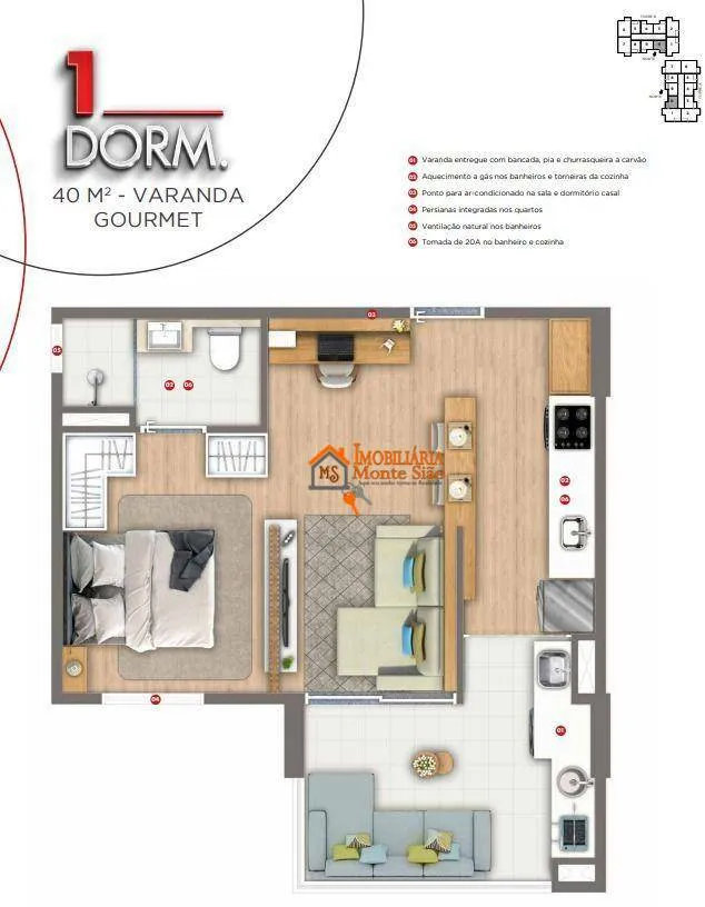 Imagem Apartamento com 1 dormitório à venda, 40 m² por R$ 413.490 - Picanco - Guarulhos/SP