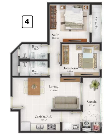 Imagem Apartamento Praia Brava no Privilége Residence com 2 Quartos