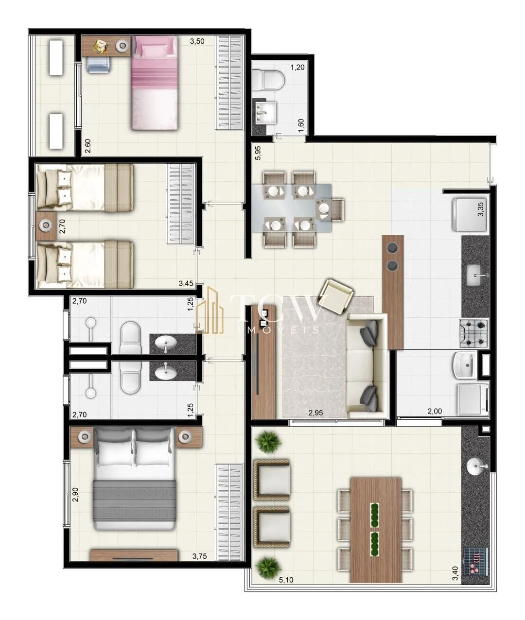 Imagem Apartamento à Venda nas Astúrias | 105 m² | 3 Dormitórios, 1 Suíte | 2 Vagas | Guarujá/SP