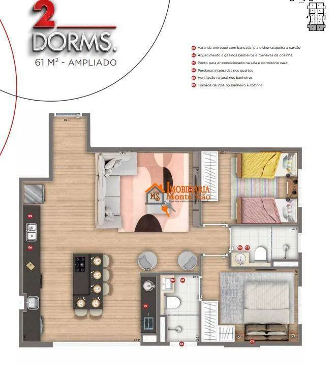 Imagem Apartamento com 2 dormitórios à venda, 63 m² por R$ 686.180 - Picanco - Guarulhos/SP