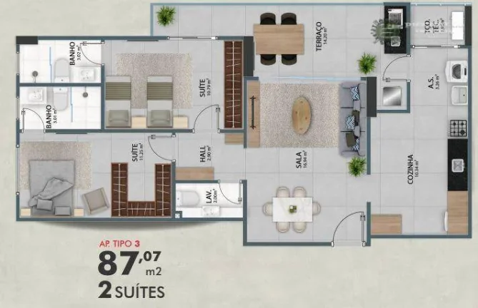 Imagem Apartamento com 2 dormitórios à venda, 87 m² por R$ 757.866,12 - Vila Guilhermina - Praia Grande/SP