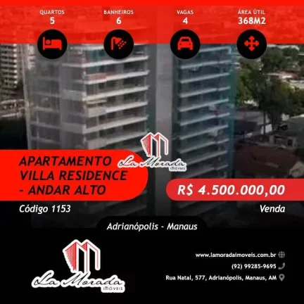 Villa Residence, Alto Padrão, 368m² Andar Alto, Adrianópolis, Oportunidade!