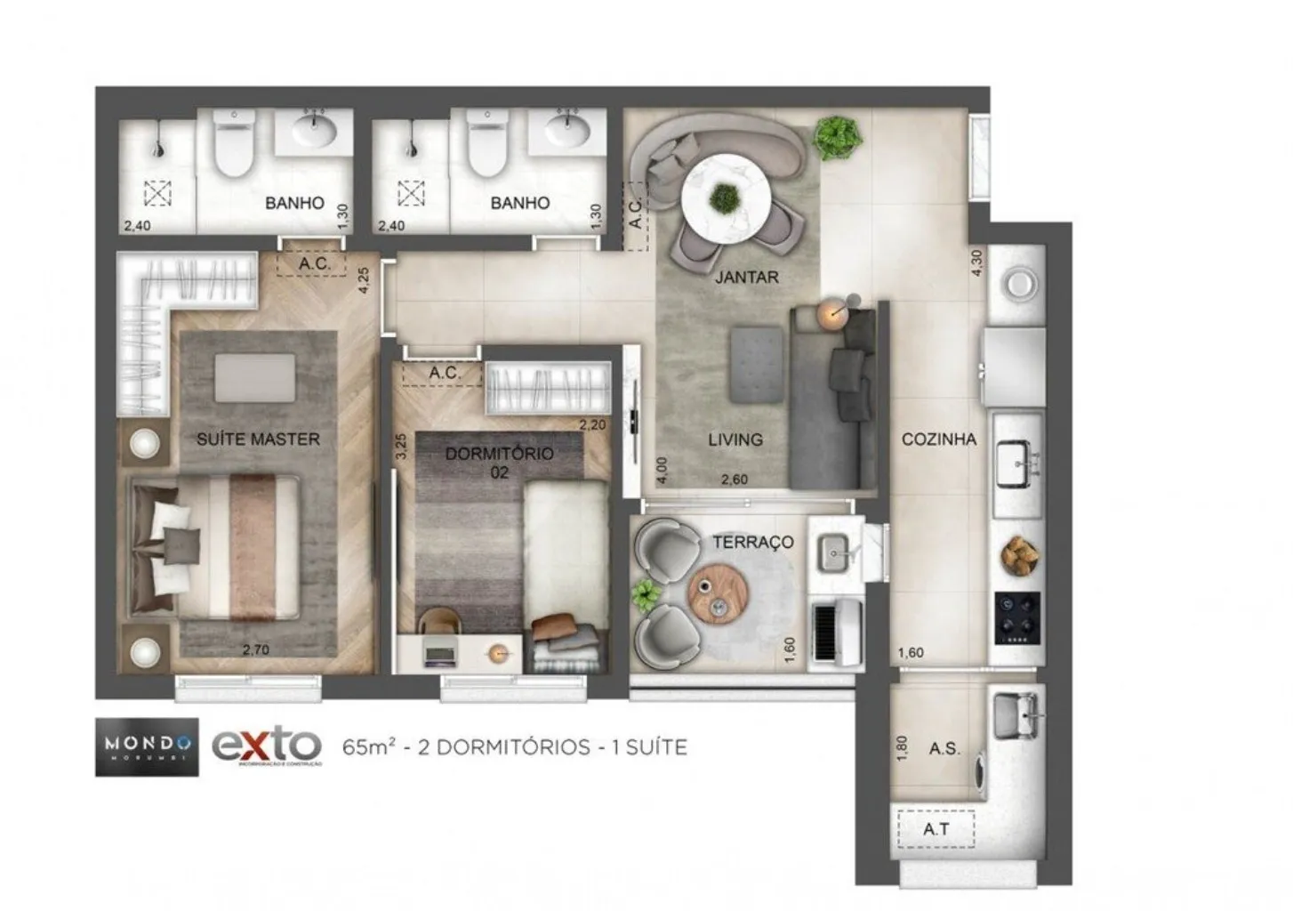 Imagem Apartamento à venda no Morumbi, São Paulo-SP: 2 quartos, 1 suíte, 2 banheiros, 1 vaga de garagem, 65m² na Mondo Morumbi.