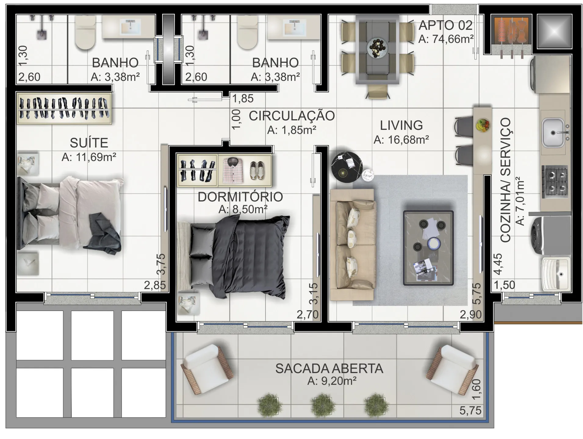 Imagem Apartamento à venda em Torres, Praia da Cal, com 2 quartos, 160.86m2
