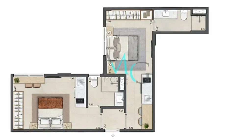 Imagem Apartamento à venda 2 Quartos 2 Suites 77.55M² Leblon Rio de Janeiro - RJ | Guilhem Mozak - Residencial
