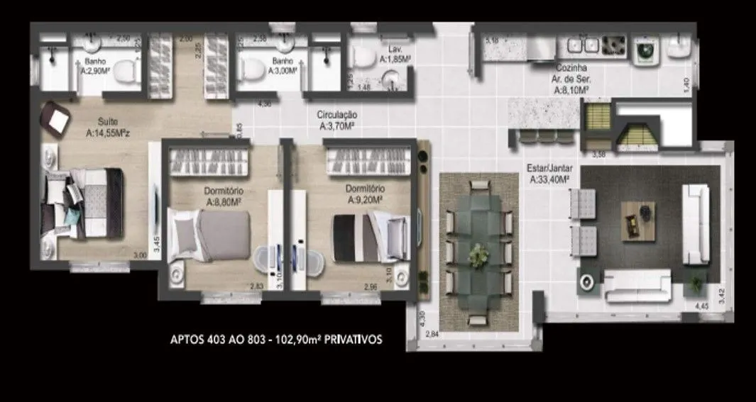 Imagem APARTAMENTO 3 D-1 suíte-vaga dupla / 102,90 m² -STA. TEREZA