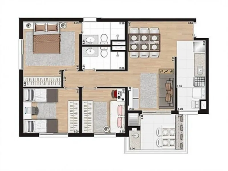 Imagem Apartamento para locação na Vila Apiaí, Santo André-SP: 2 quartos, 1 suíte, 2 banheiros, 2 vagas de garagem, 75m² - Condomínio Livepark