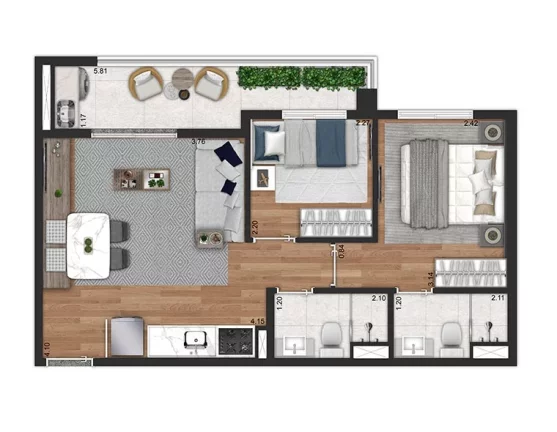 Imagem APARTAMENTO DE 46,61M², 2 DORMITÓRIOS SENDO 1 SUITE, TERRAÇO COM 1 VAGA A VENDA - POMPÉIA - SÃO PAULO / SP - ZONA OESTE