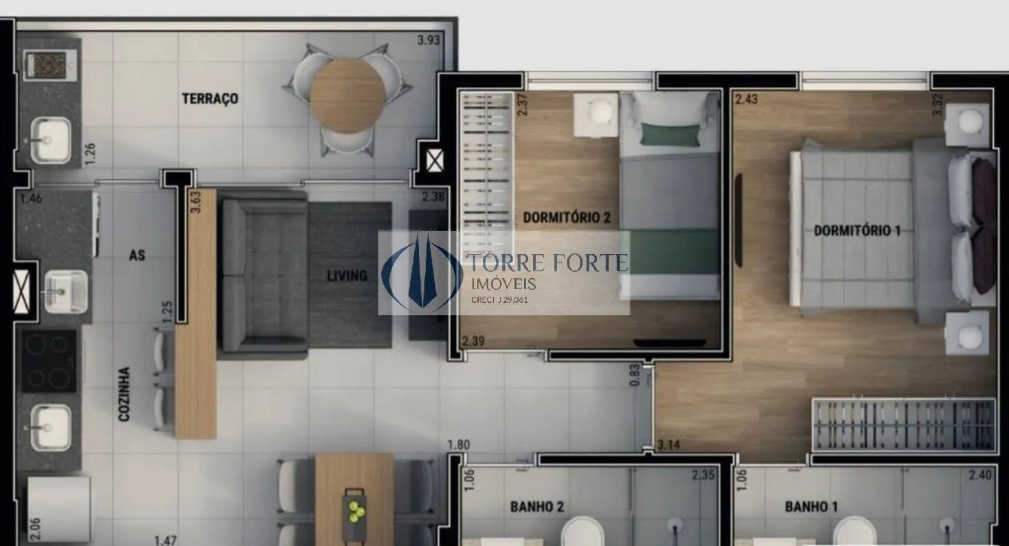 Imagem Apartamento novo 2 dormitórios(1 suíte) 45 m²|1 vaga|Lazer comp.|Água Fria