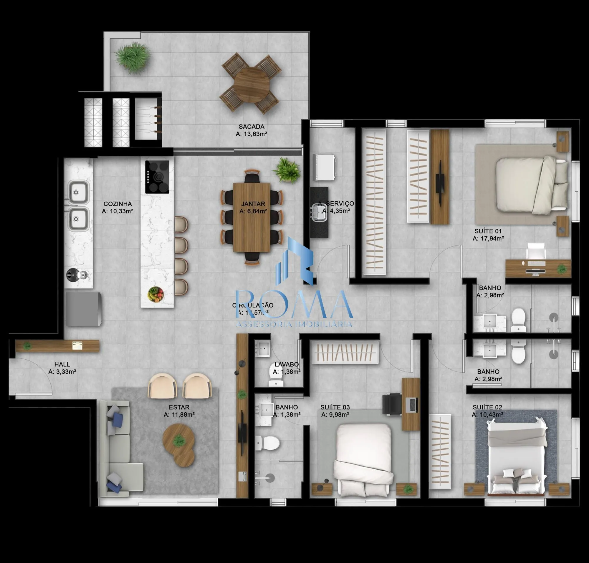 Imagem Apartamento com 3 suítes no Reserva Assunção