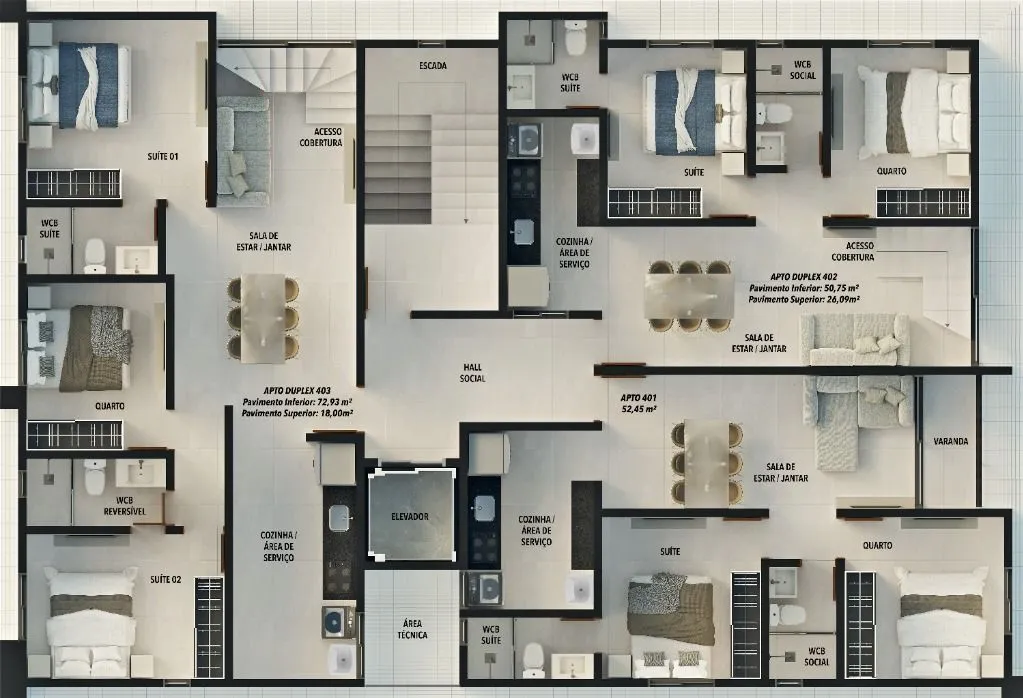 Imagem Apartamento com 3 dormitórios à venda, 72 m² por R$ 549.996,00 - Altiplano Cabo Branco - João Pessoa/PB