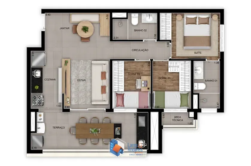 Imagem Apartamento para venda em Chácara Inglesa com 3 quartos, sendo 1 suíte, 69m²