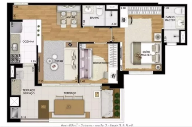 Imagem Apartamento à venda na Vila Mariana com 2 quartos sendo 1 suíte, 2 banheiros, 2 vagas, 68m² de área.