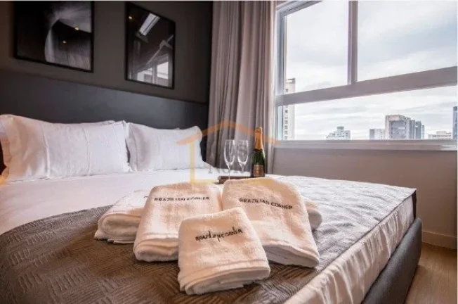 Imagem Apartamento mobiliado com 39m², 1 suíte, varanda, ar-condicionado na sala e no quarto, cozinha equ...