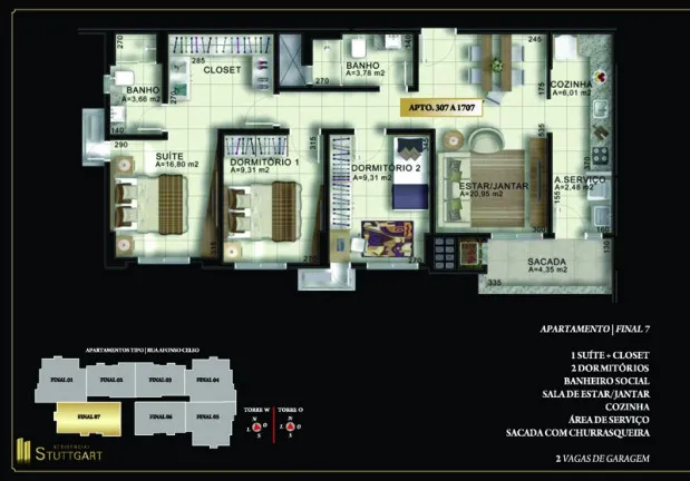 Imagem Apartamento com 3 Quartos à Venda, 133 m² em Centro - Criciúma