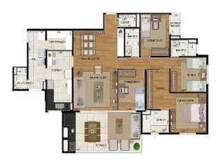 Imagem Locação de Apartamento de Luxo na Vila Gilda em Santo André-SP - 4 quartos, 2 suítes, 3 banheiros, 3 vagas de garagem e 139,00m² no Condomínio Royale Mérit.