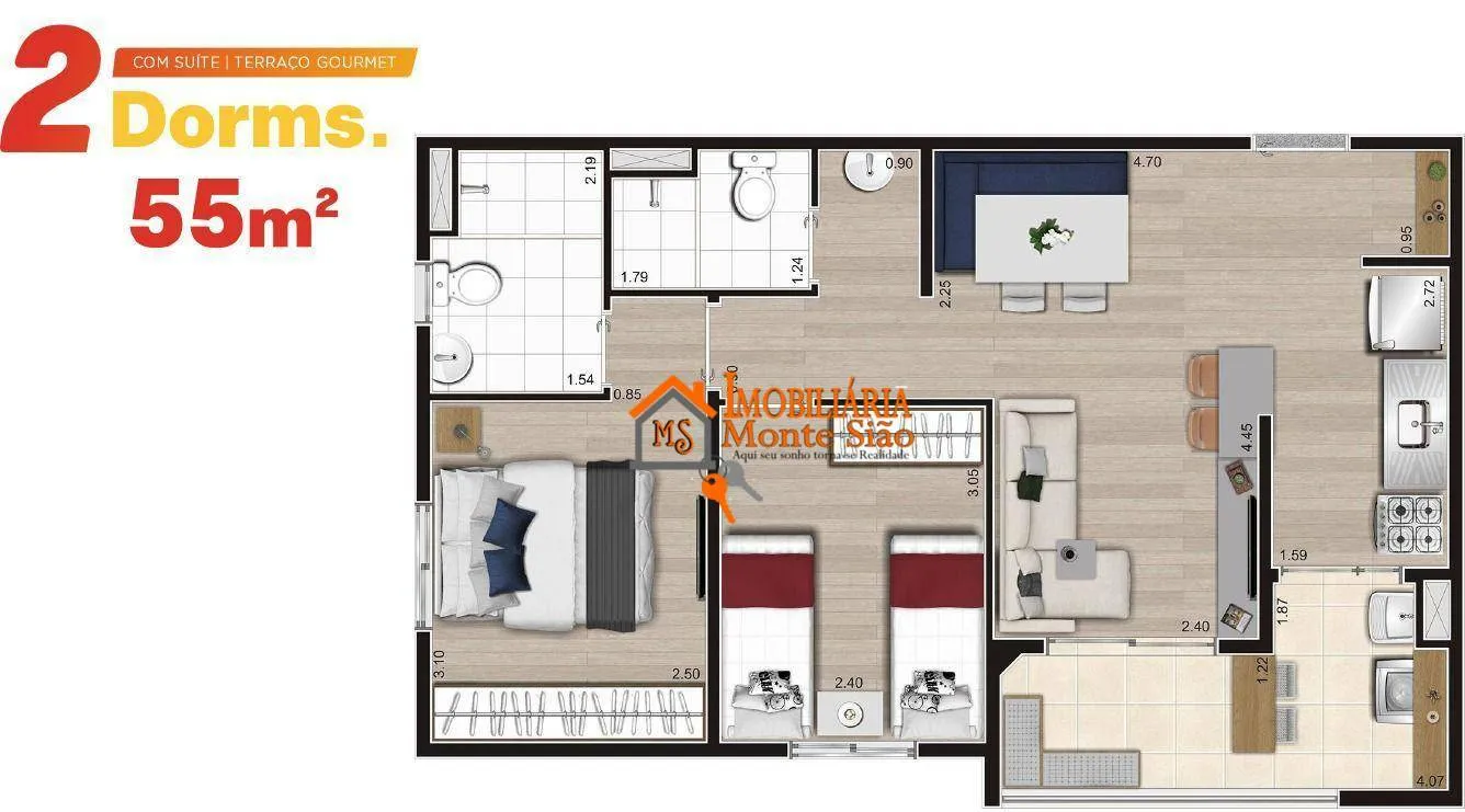 Imagem Apartamento com 2 dormitórios à venda, 55 m² por R$ 489.400 - Vila das Bandeiras - Guarulhos/SP