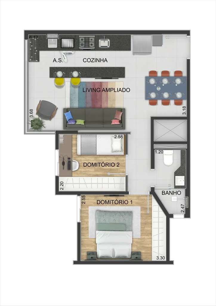Imagem Apartamento à venda em Santo André-SP na Vila Curuçá: 2 quartos, 1 banheiro, 1 vaga de garagem, 57,13m² - Condomínio Tekoá.