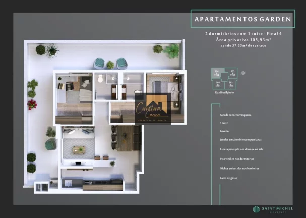 Imagem Apartamento no 16º andar com 68,60m² privativos, 2 quartos sendo 1 suíte com persianas integradas...