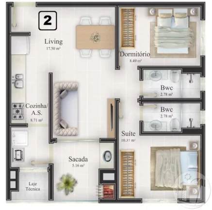 Imagem Apartamento Praia Brava no Privilége Residence com 2 Quartos