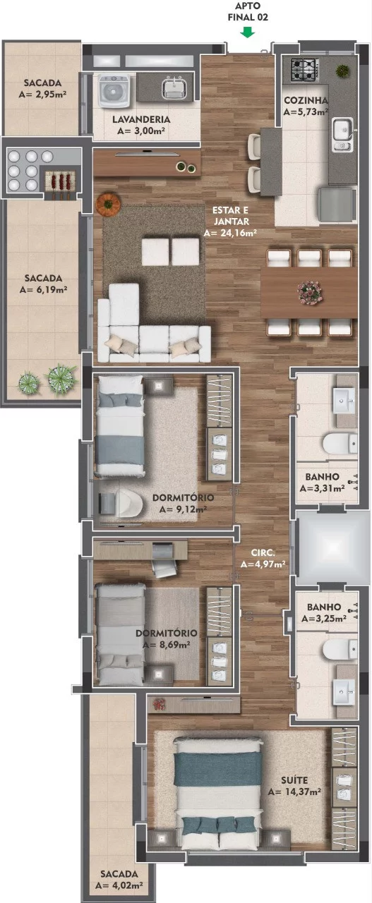 Imagem Apartamento 3 quartos sendo 1 suíte para venda no bairro Cruzeiro em Caxias do Sul