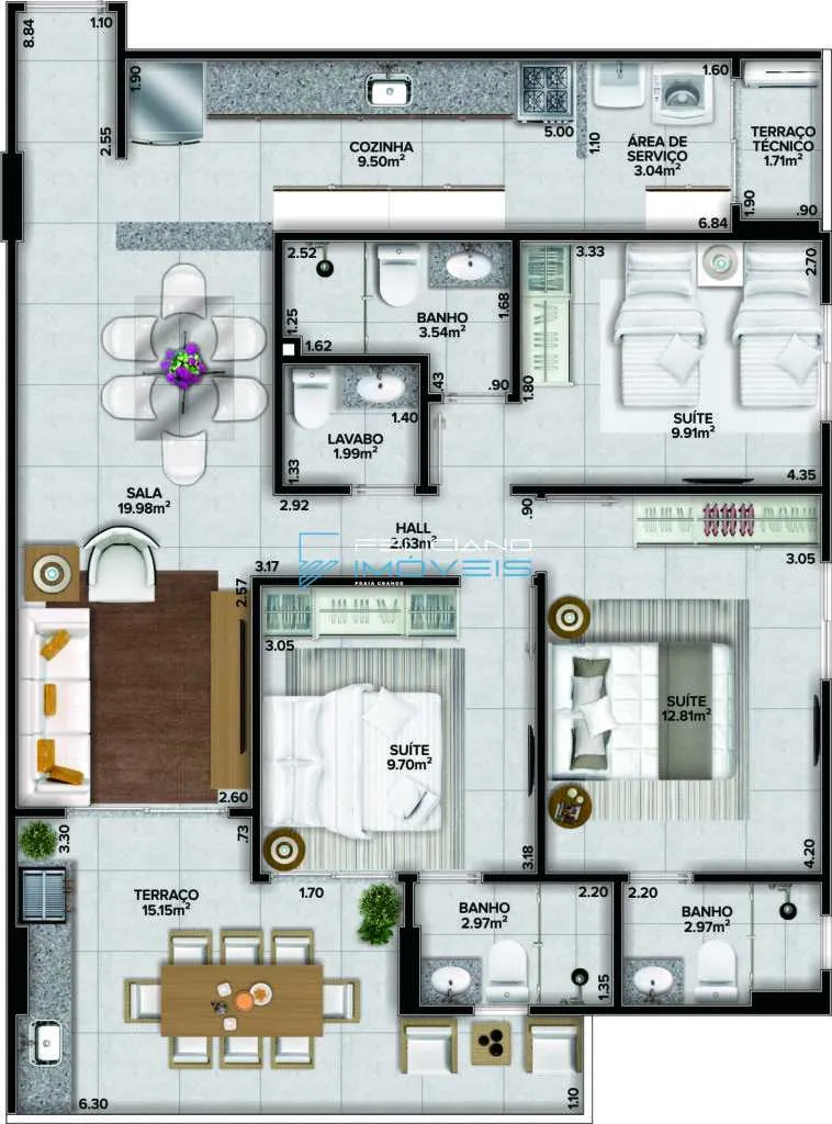 Imagem Apartamento com 3 quartos, Canto do Forte, Praia Grande - R$ 1.19 mi, Cod: 4397