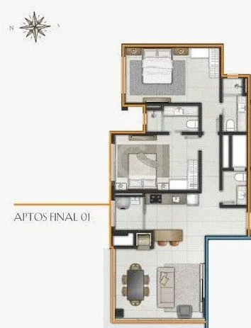 Imagem Apartamento para Venda - 92.82m², 2 dormitórios, sendo 2 suites, 1 vaga - Centro