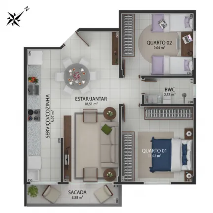 Imagem Apartamento com 2 Quartos à Venda, 62 m² em Universitário - Criciúma