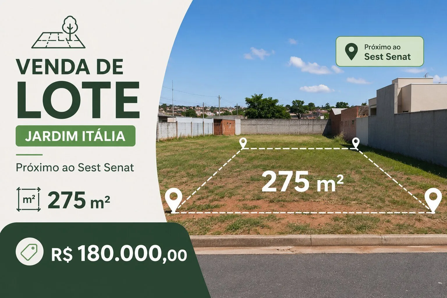 Foto do imóvel Terreno à venda, 275 m² por R$ 180.000,00 - Jardim Itália - Patos de Minas/MG