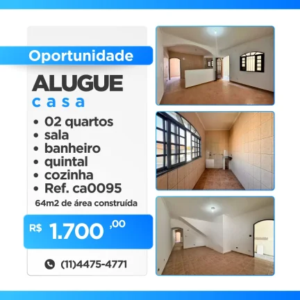 Imagem Casa para Alugar com 64m², 2 dormitórios, 1 sala e 1 vaga!!!