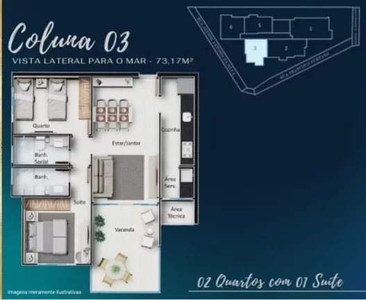 Imagem Residencial Solar da Praia é um lançamento que está em fase de construção frente para o mar e contará com apartamentos de 2 ou 3 quartos