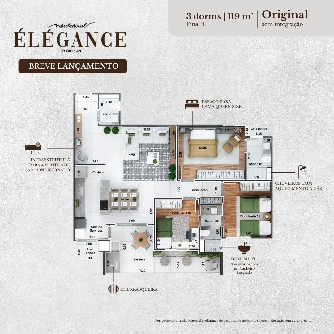 Foto do imóvel Apartamento à venda 3 Quartos, 1 Suite, 2 Vagas, 119.41M², Vila Costa, Taubaté - SP | Residencial Élegance