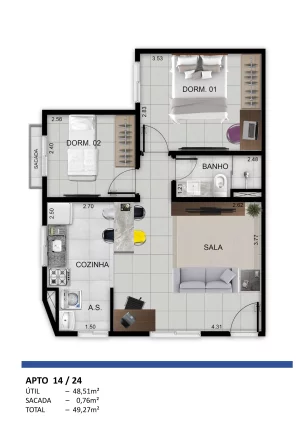 Imagem APARTAMENTO DE 49 M², 2 DORMS COM 1 VAGA COBERTA A VENDA - VILA JAGUARA - ZONA OESTE - SÃO PAULO / SP