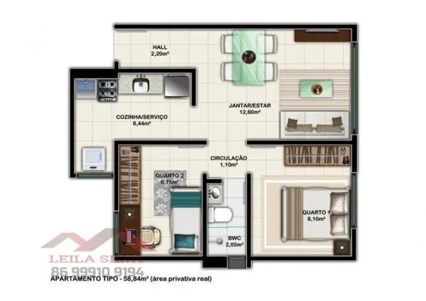 Imagem Apartamento 58,8m² à Venda | Teatro João Paulo II | Teresina