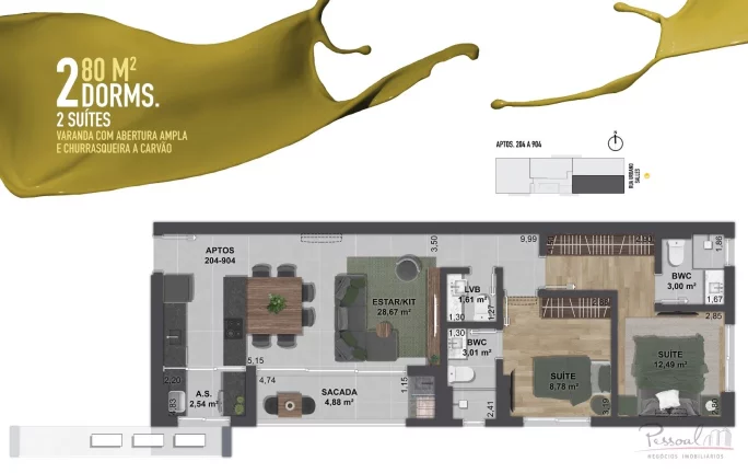 Imagem Oportunidade! **Unidade com preço promocional** Apartamento com 2 suítes, lavabo, sacada com churr...