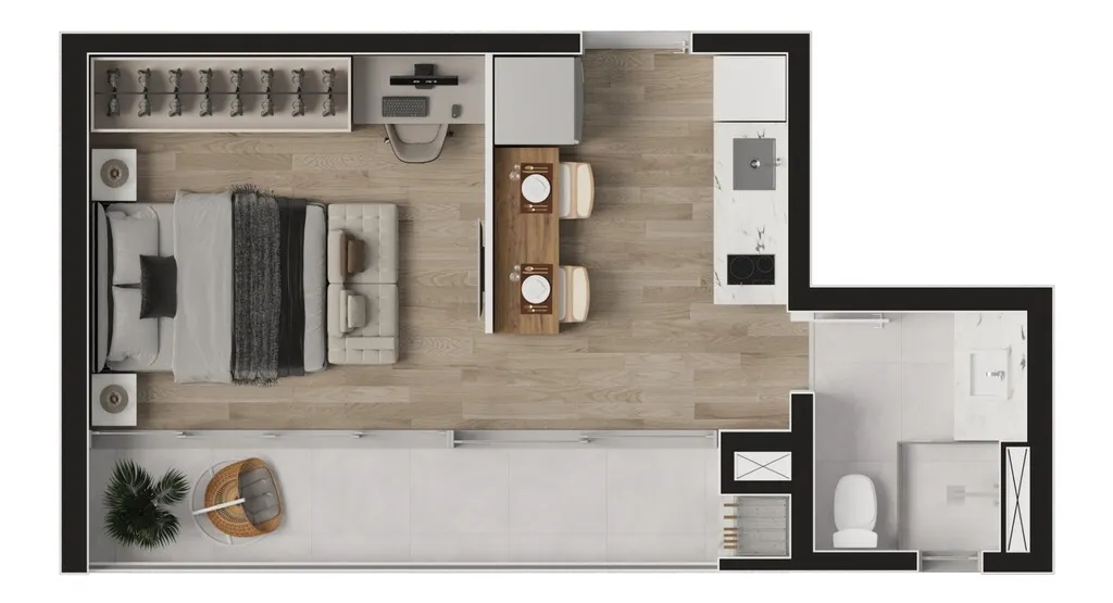 Imagem Apartamento à venda no Batel, Curitiba-PR: 1 quarto, 1 banheiro, 1 vaga de garagem, 53,91 m² de área. Adquira já!