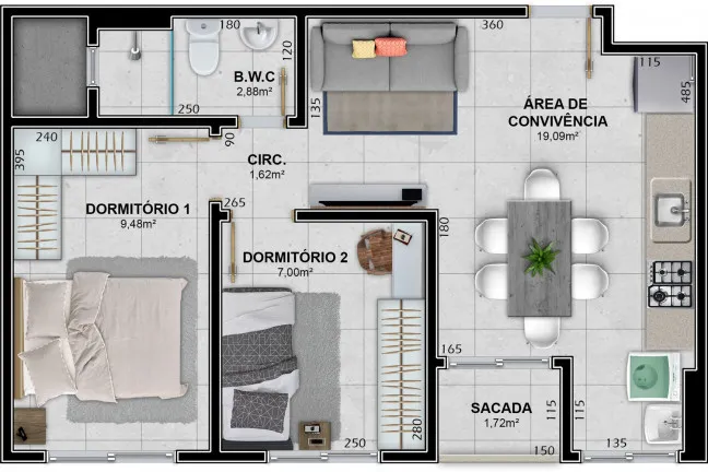 Imagem Apartamento com 2 Quartos à Venda, 53 m² em Santa Augusta - Criciúma