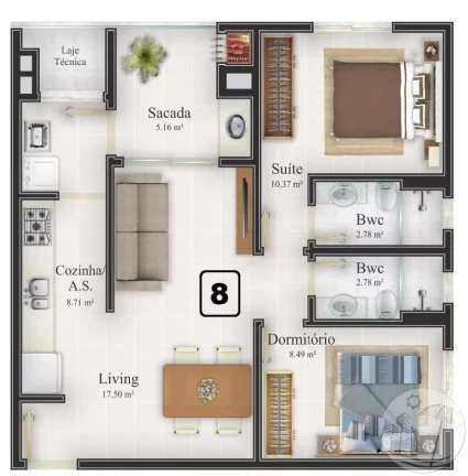 Imagem Apartamento Praia Brava no Privilége Residence com 2 Quartos