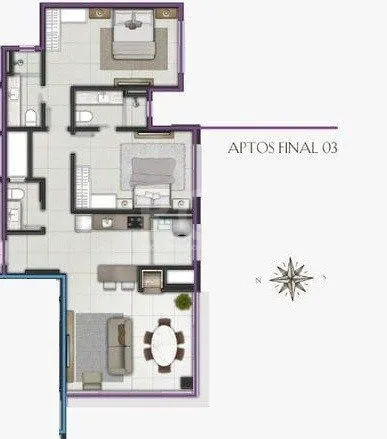 Imagem Apartamento para Venda - 92.82m², 2 dormitórios, sendo 2 suites, 1 vaga - Centro