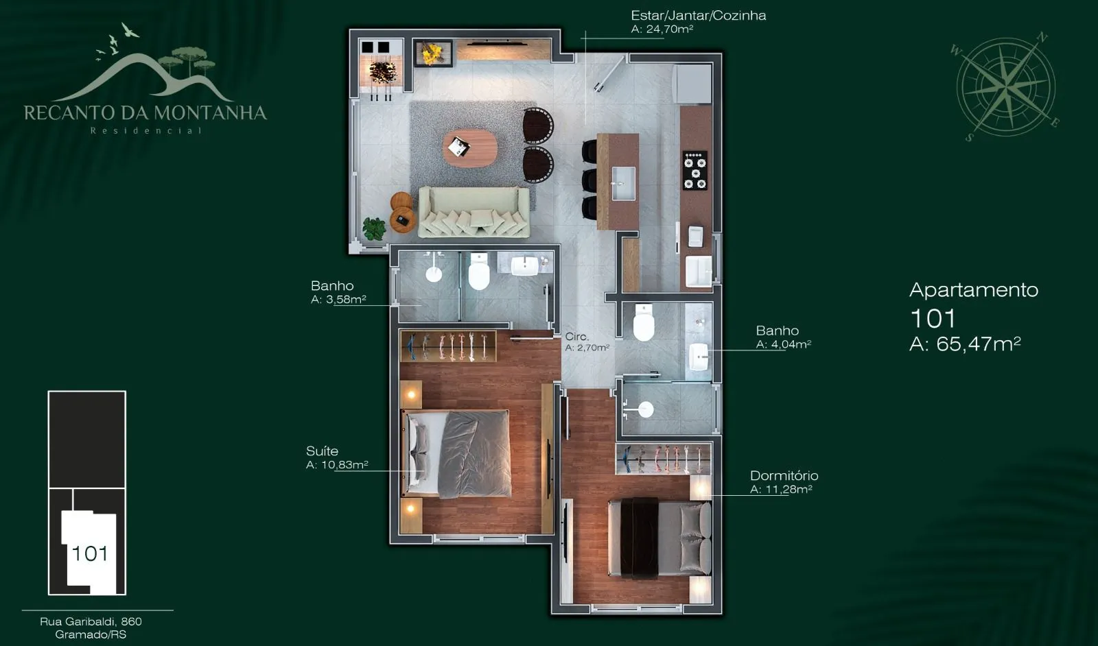 Imagem Apartamento à venda em Gramado, Centro, com 1 quarto, 55.99m2